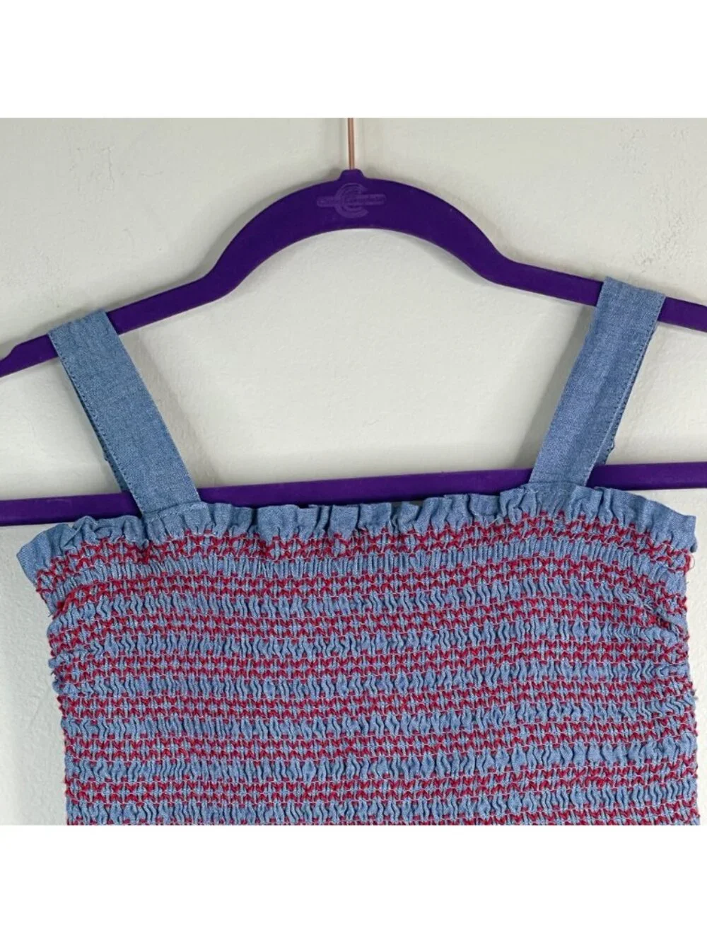 Gymboree Dress Girls 8 Strawberry Patch‎ Smocked Sundress Bow Strap Chambray